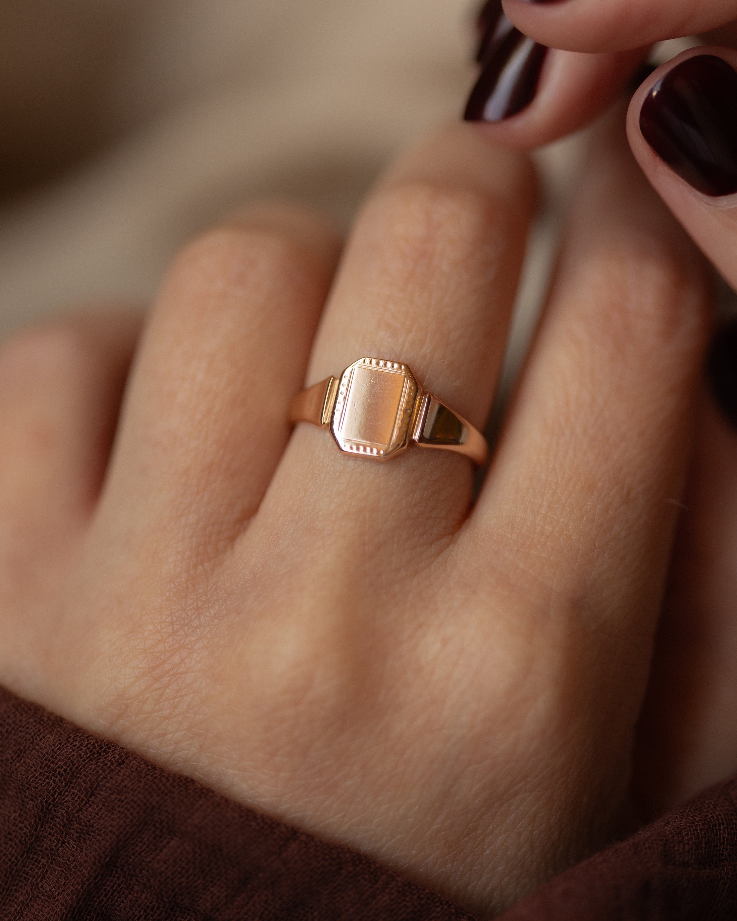 Delphine 1944 Vintage 9ct Gold Octagonal Signet Ring