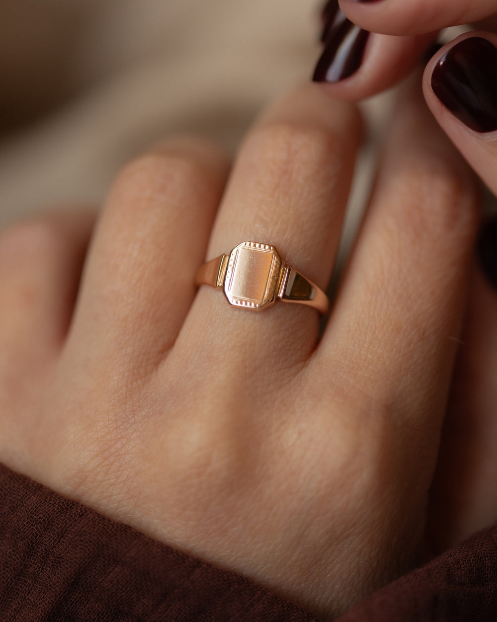 Delphine 1944 Vintage 9ct Gold Octagonal Signet Ring