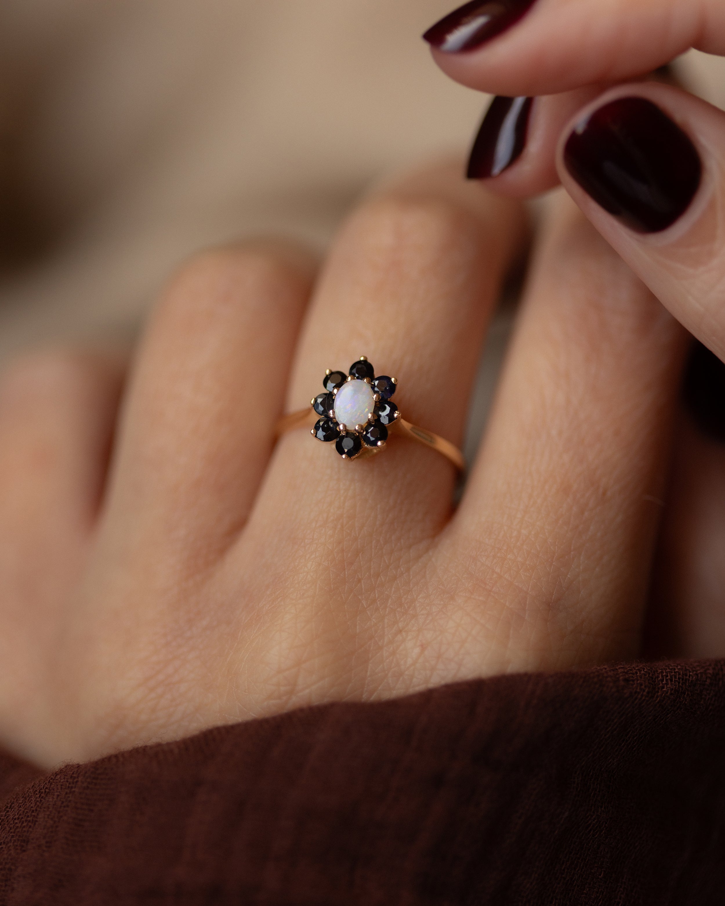 Image of Claudine 1983 Vintage 9ct Gold Opal & Sapphire Cluster Ring