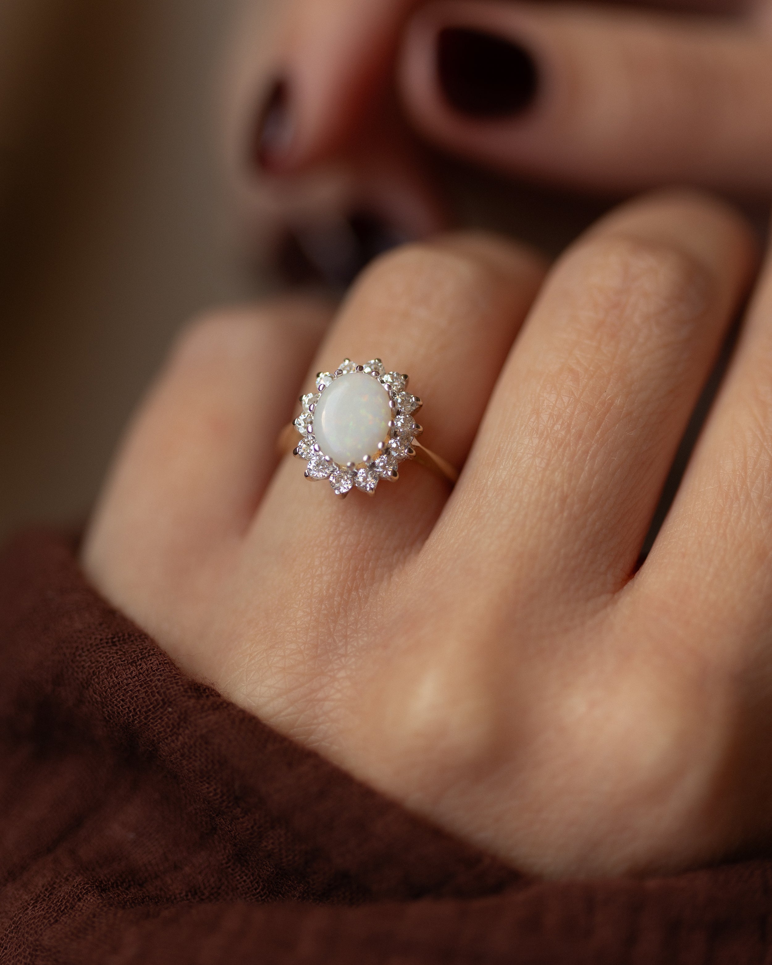 Maud Vintage 9ct Gold Opal & Diamond Cluster Ring