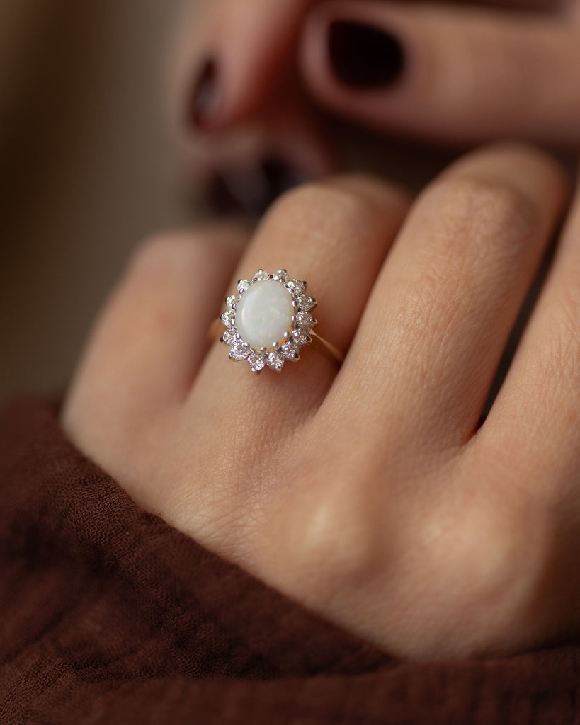 Maud Vintage 9ct Gold Opal & Diamond Cluster Ring
