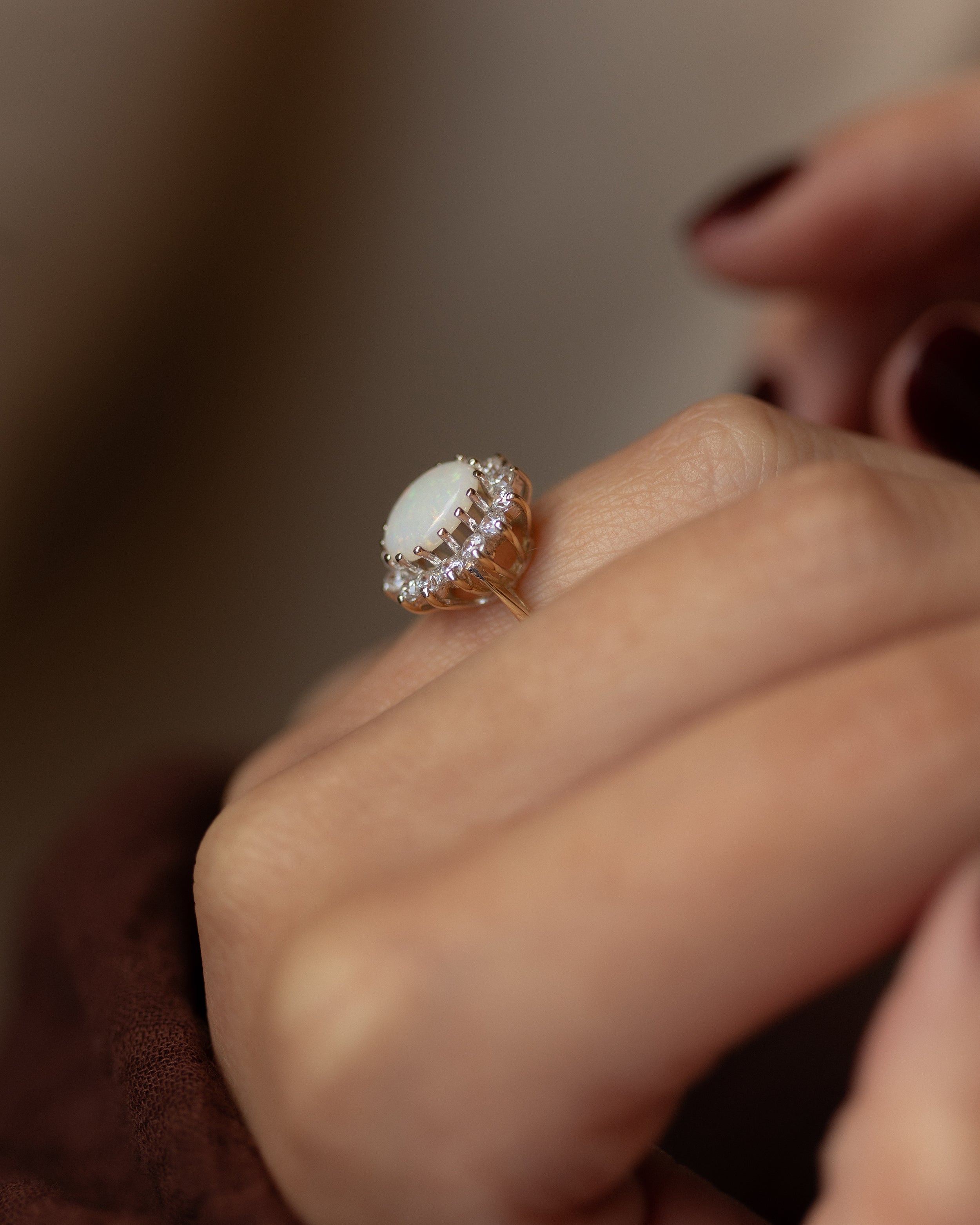 Maud Vintage 9ct Gold Opal & Diamond Cluster Ring