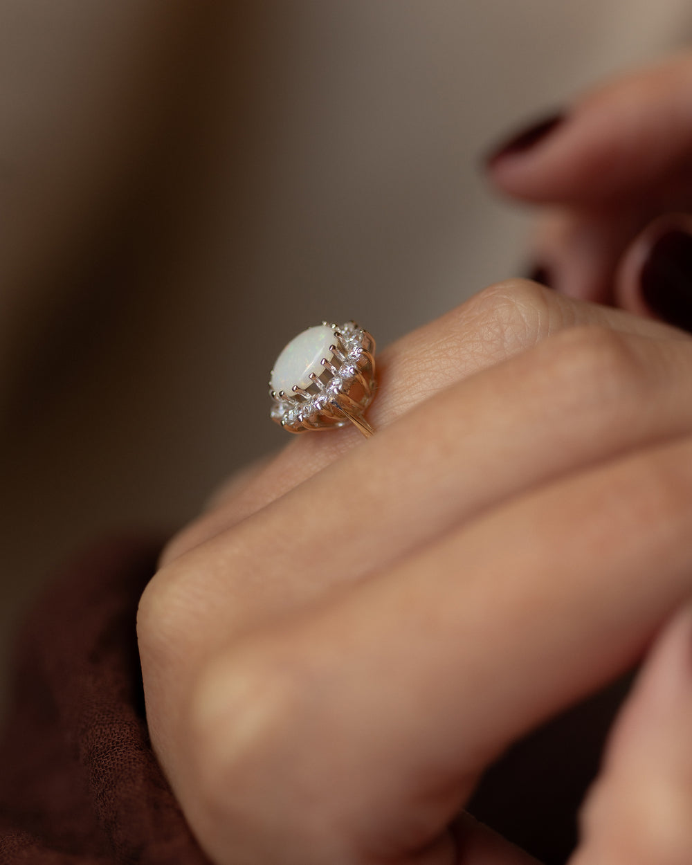 Maud Vintage 9ct Gold Opal & Diamond Cluster Ring