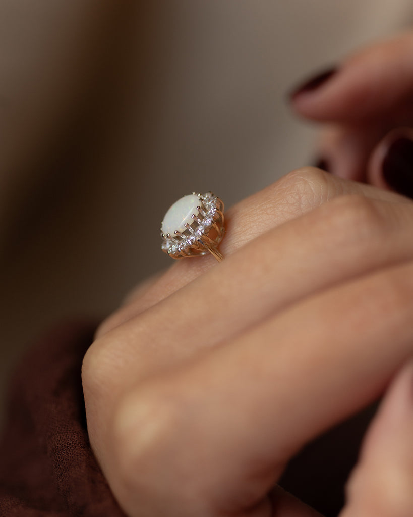 Maud Vintage 9ct Gold Opal & Diamond Cluster Ring