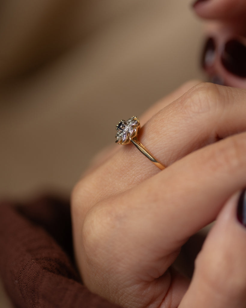 Laure 1983 Vintage 18ct Gold Sapphire & Diamond Cluster Ring