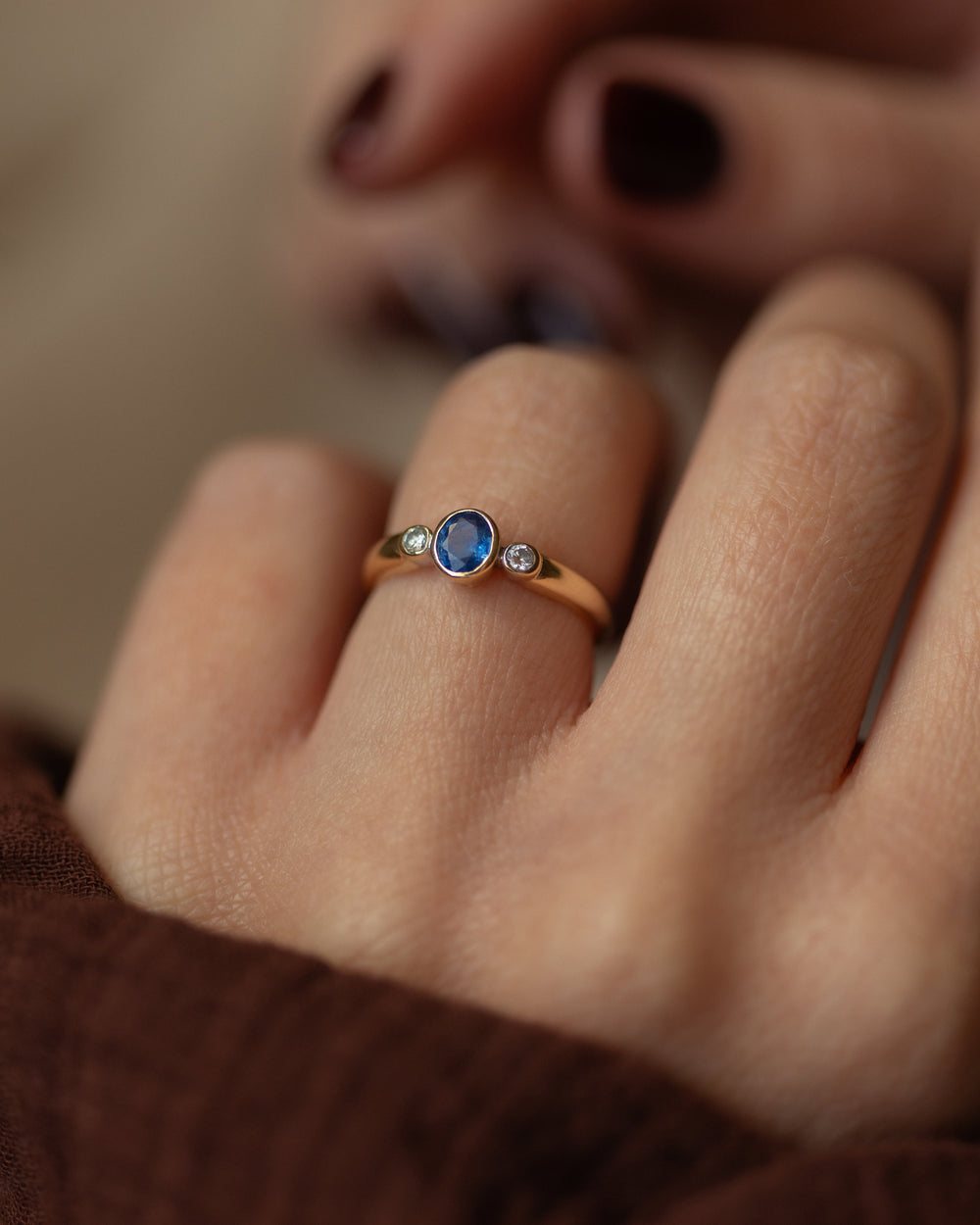 Julianna Vintage 9ct Gold Sapphire & Diamond Trilogy Ring