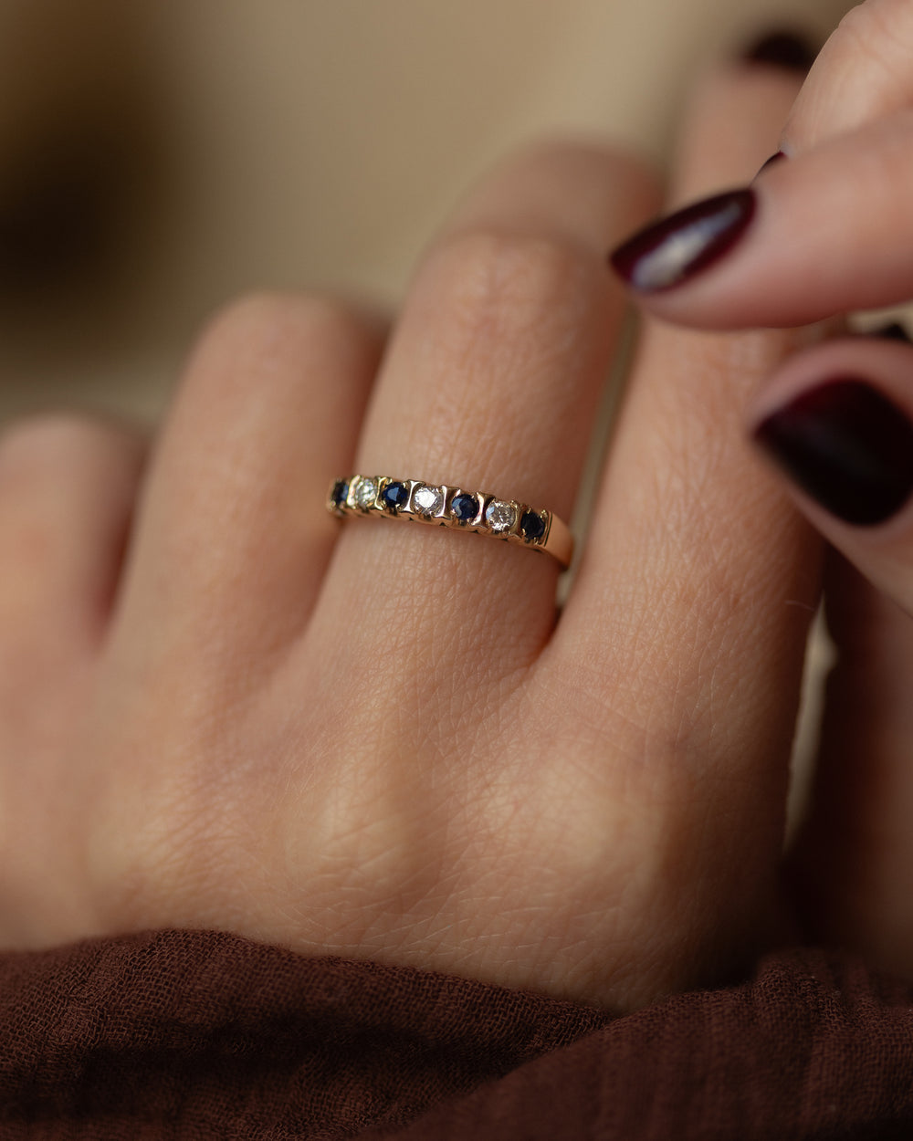 Annette 1982 Vintage 9ct Gold Sapphire & Diamond Half Eternity Ring