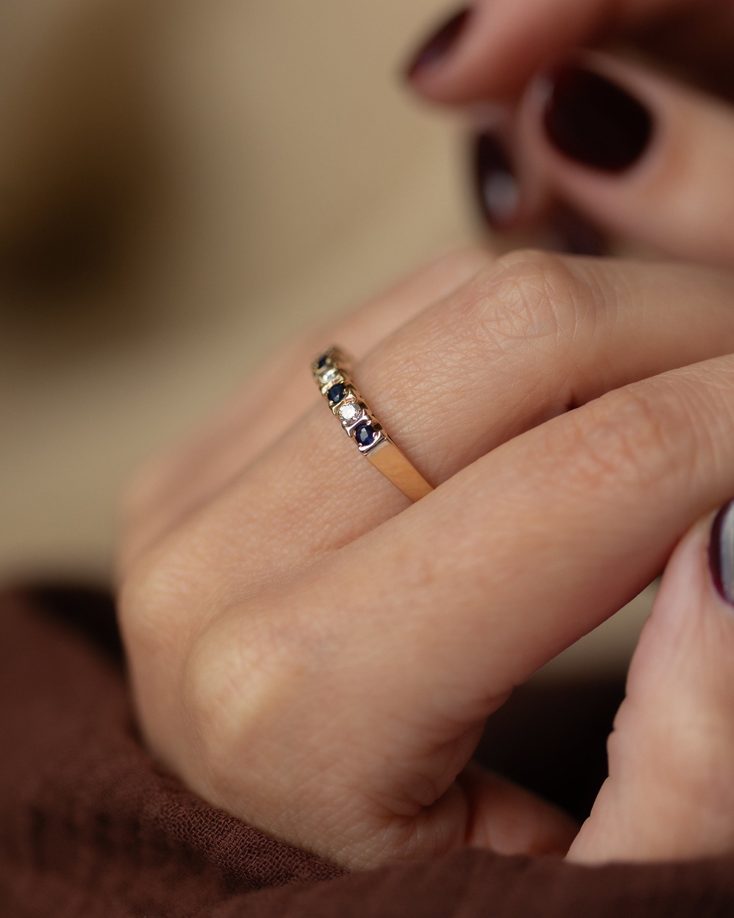 Annette 1982 Vintage 9ct Gold Sapphire & Diamond Half Eternity Ring