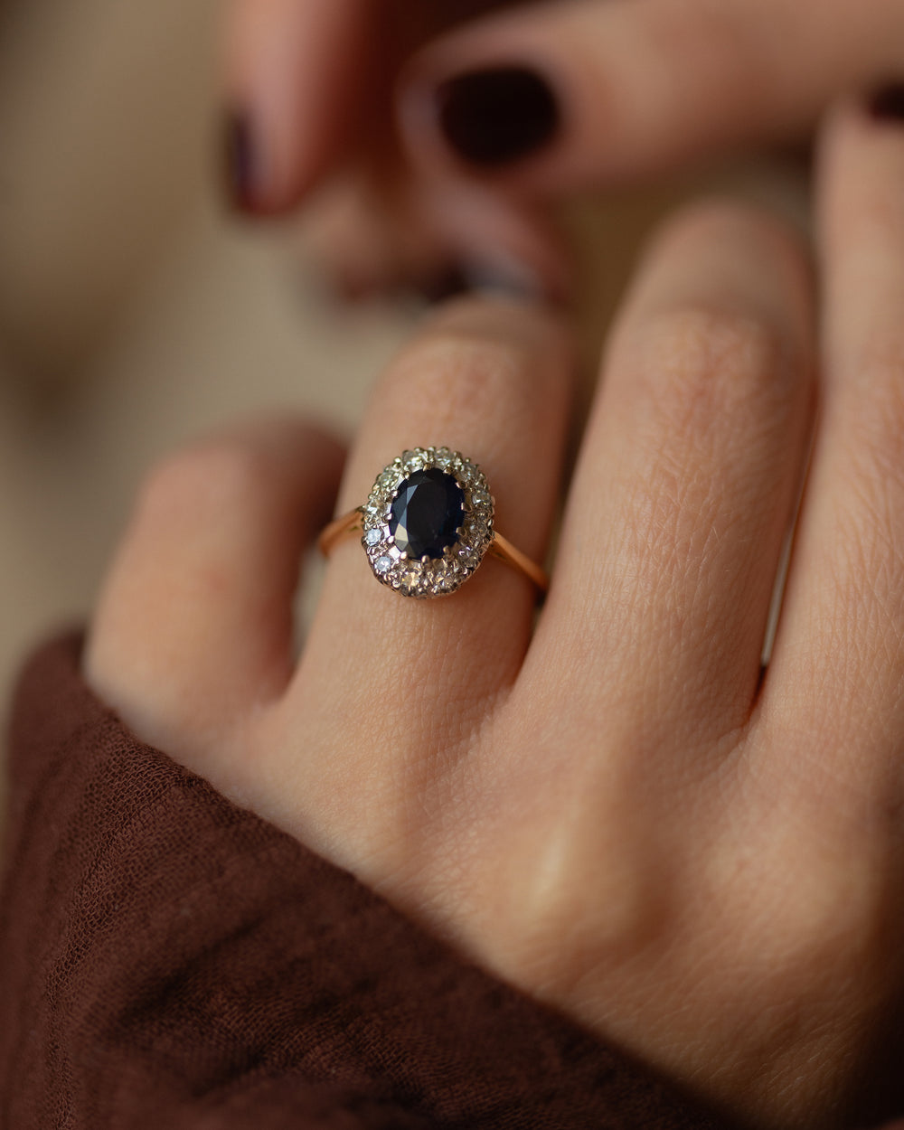Lilian Vintage 18ct Gold Sapphire & Diamond Cluster Ring