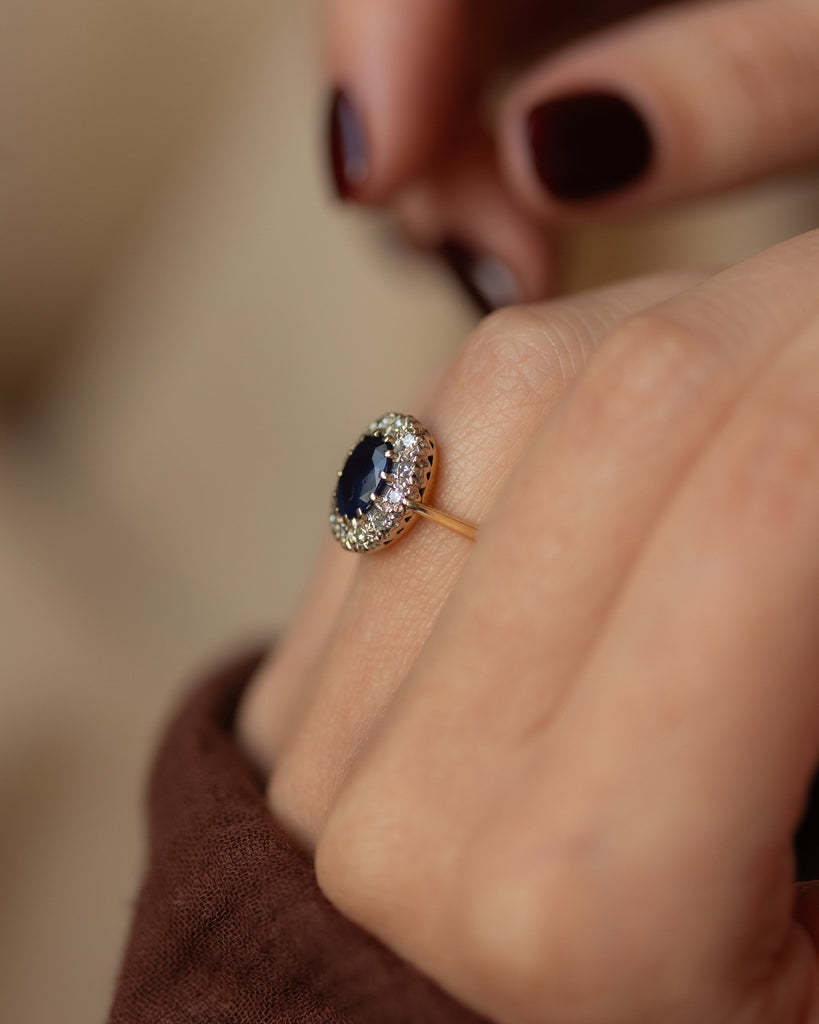 Lilian Vintage 18ct Gold Sapphire & Diamond Cluster Ring
