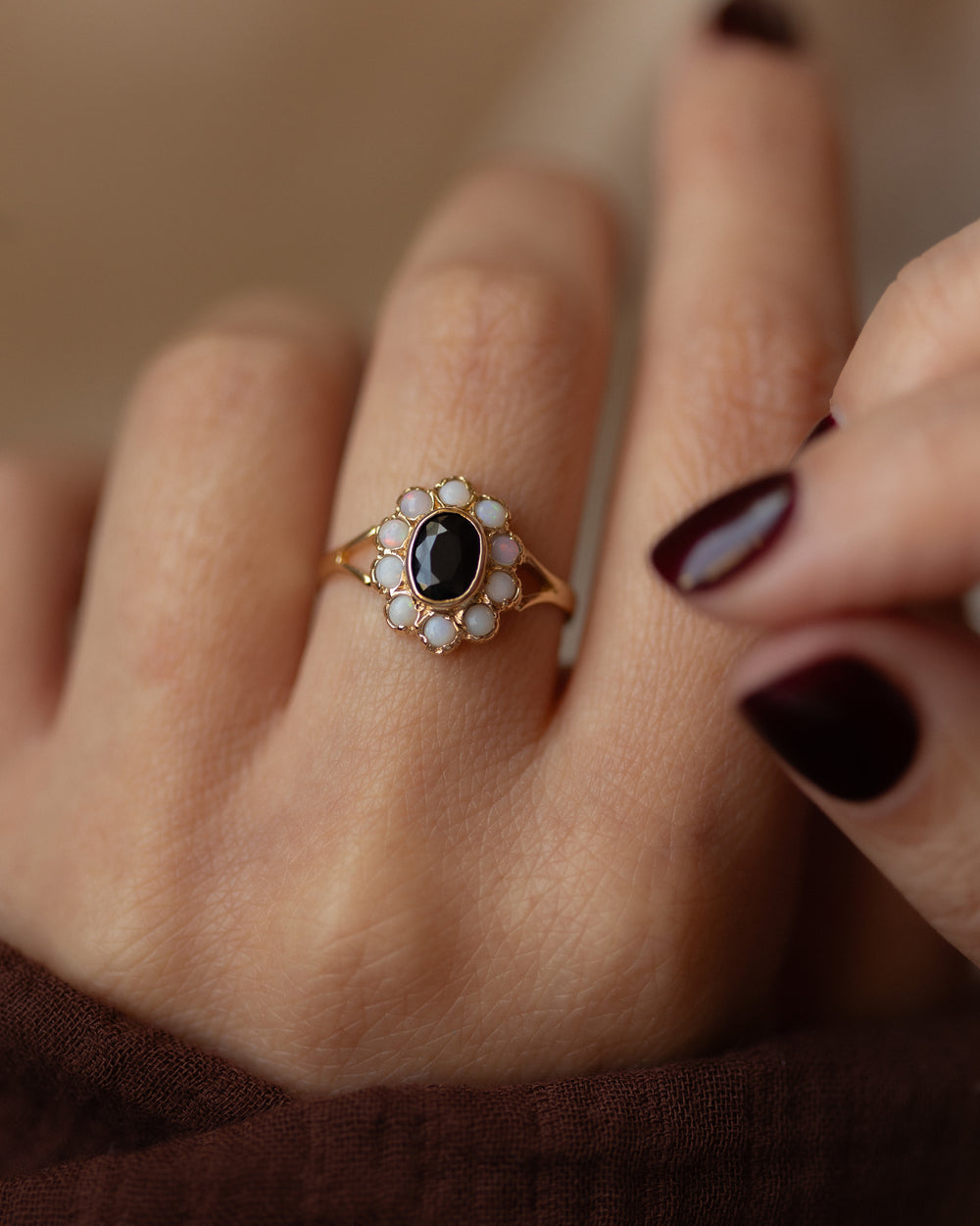 Imelda 1989 Vintage 9ct Gold Sapphire & Opal Cluster Ring