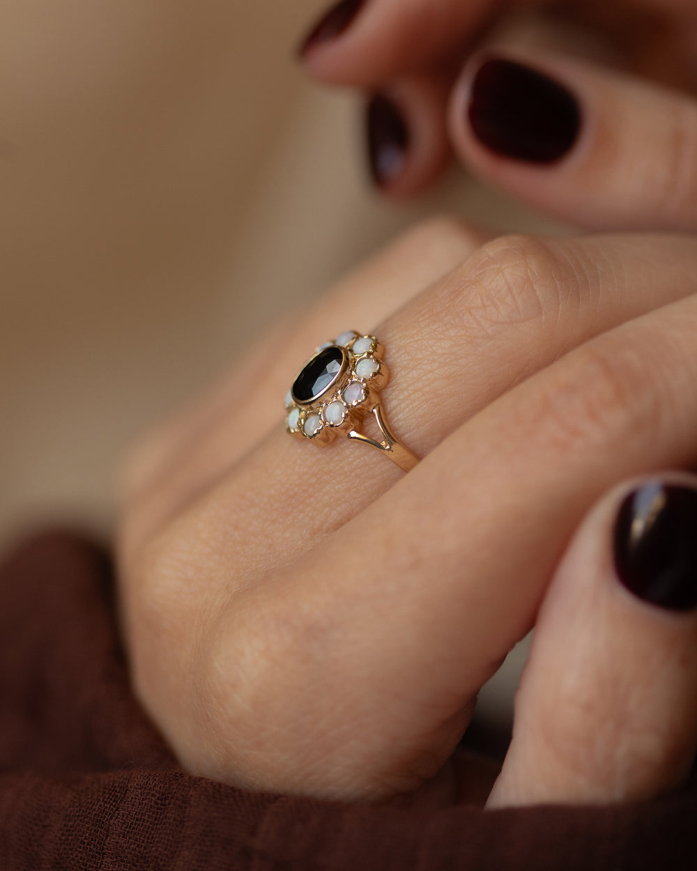 Imelda 1989 Vintage 9ct Gold Sapphire & Opal Cluster Ring