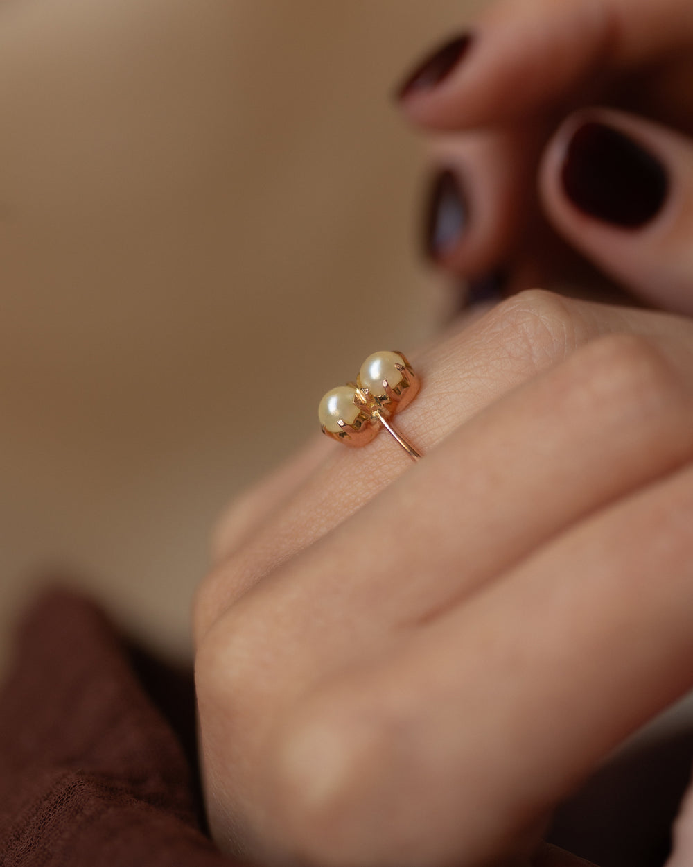Violetta Vintage 9ct Gold Pearl Toi Et Moi Ring