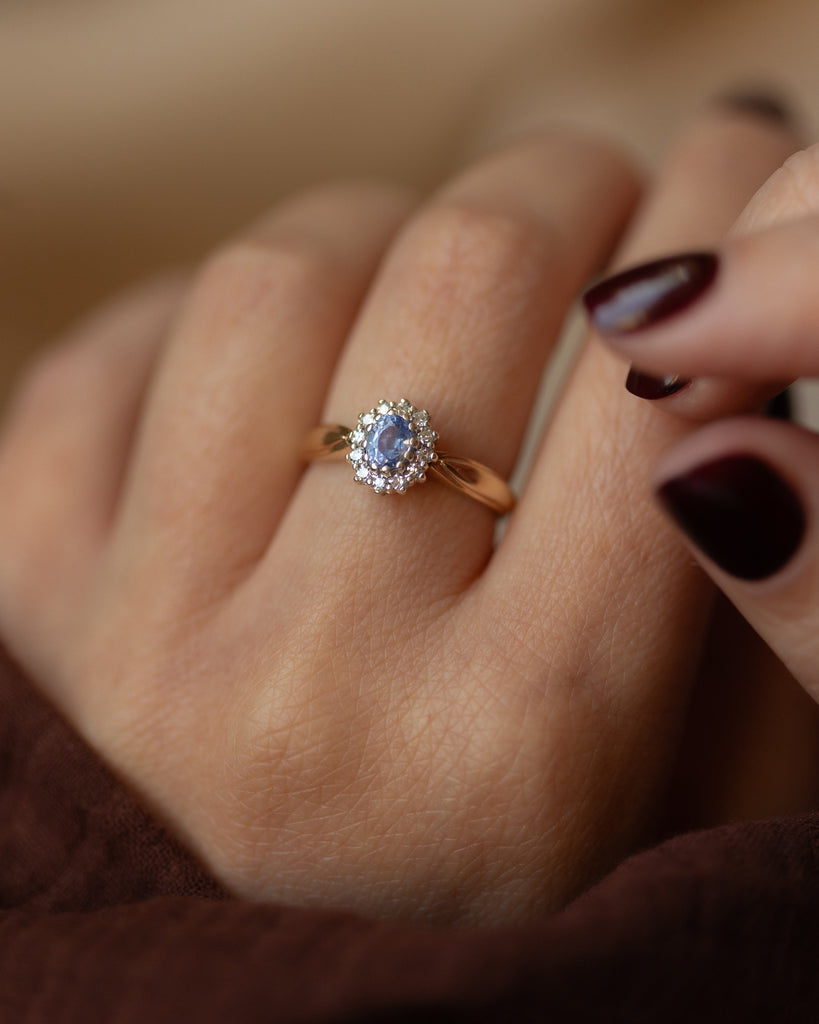 Flora 1990 Vintage 9ct Gold Sapphire & Diamond Cluster Ring