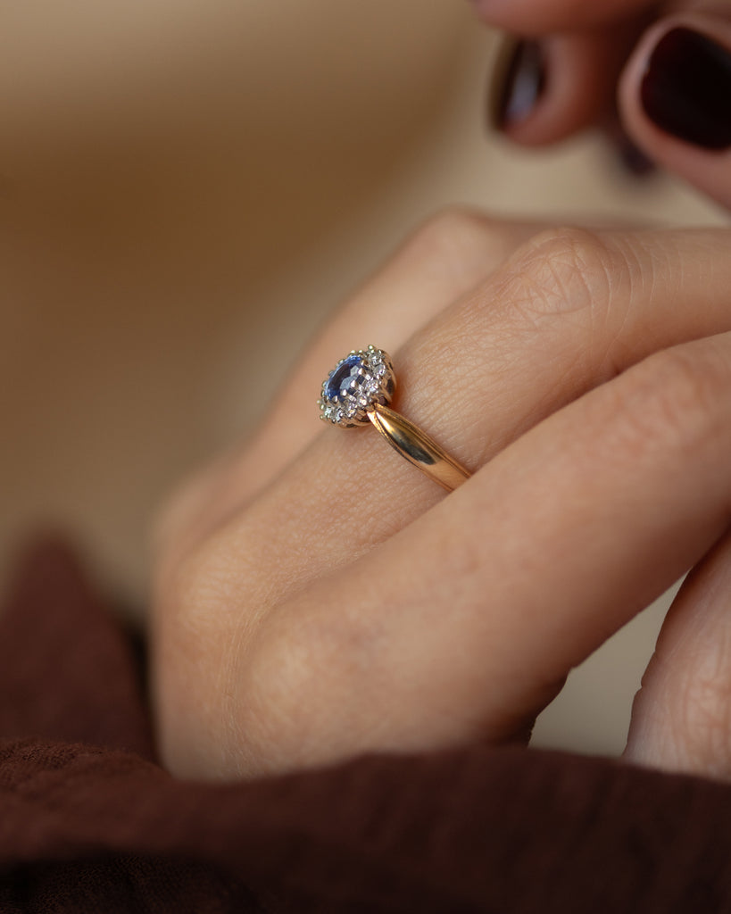 Flora 1990 Vintage 9ct Gold Sapphire & Diamond Cluster Ring
