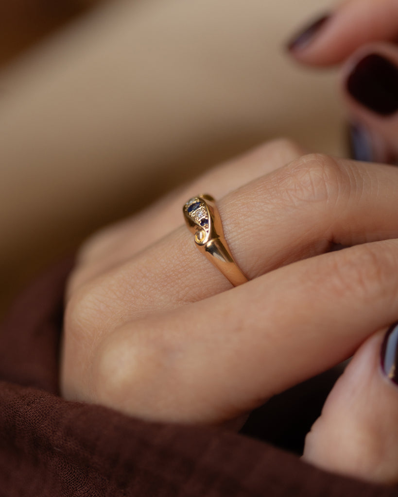 Hortense 1919 Antique 18ct Gold Sapphire & Diamond Five Stone Ring