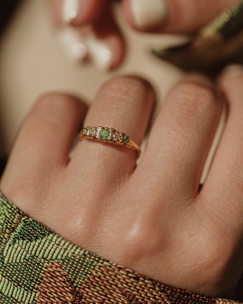 Ana 1976 Vintage 18ct Gold Emerald & Diamond Five Stone Ring