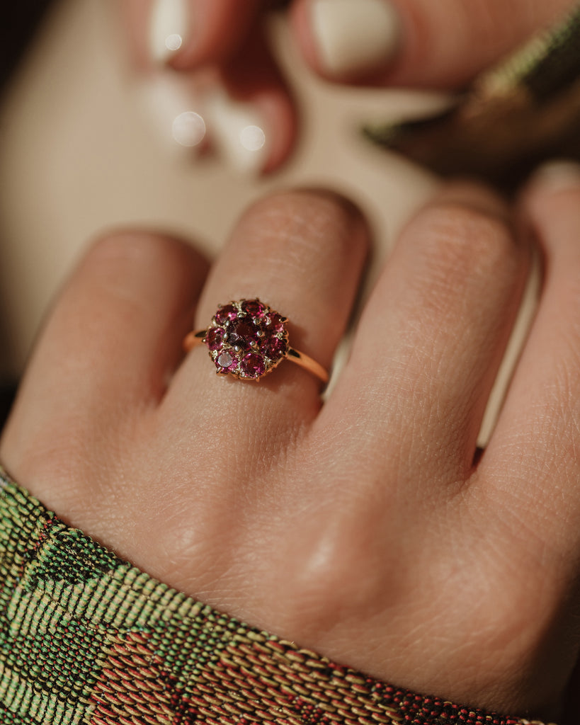 Beth Antique 9ct Gold Almandine Garnet Cluster Ring