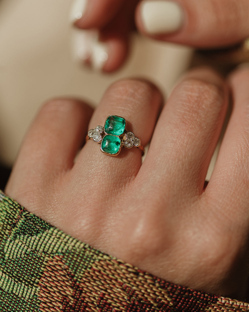 Emilie Antique 18ct Gold Green Paste & Diamond Ring