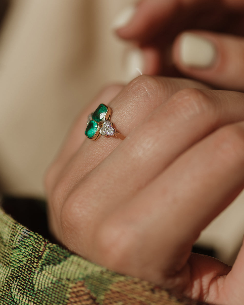 Emilie Antique 18ct Gold Green Paste & Diamond Ring