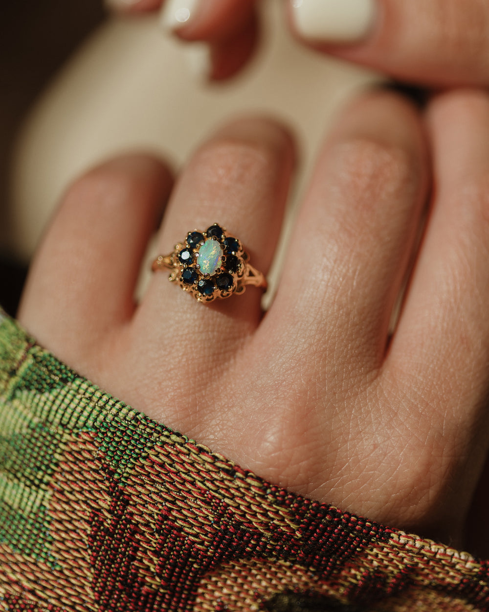 Annie 1973 Vintage 9ct Gold Opal & Sapphire Cluster Ring