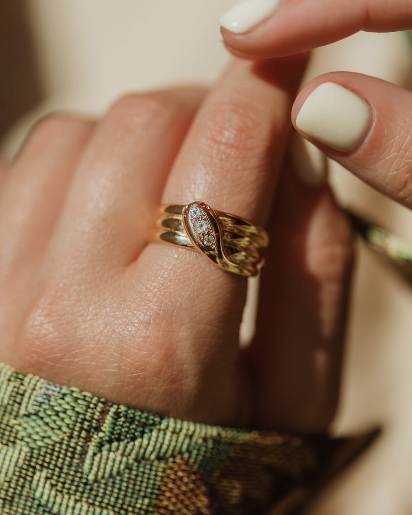 Selina 1960 Vintage 9ct Gold Ruby & Paste Snake Ring