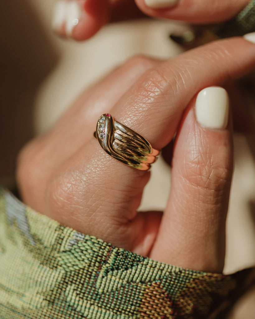 Selina 1960 Vintage 9ct Gold Ruby & Paste Snake Ring