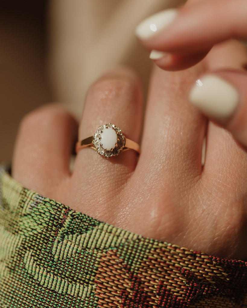 Helena Vintage 9ct Gold Opal & Diamond Cluster Ring