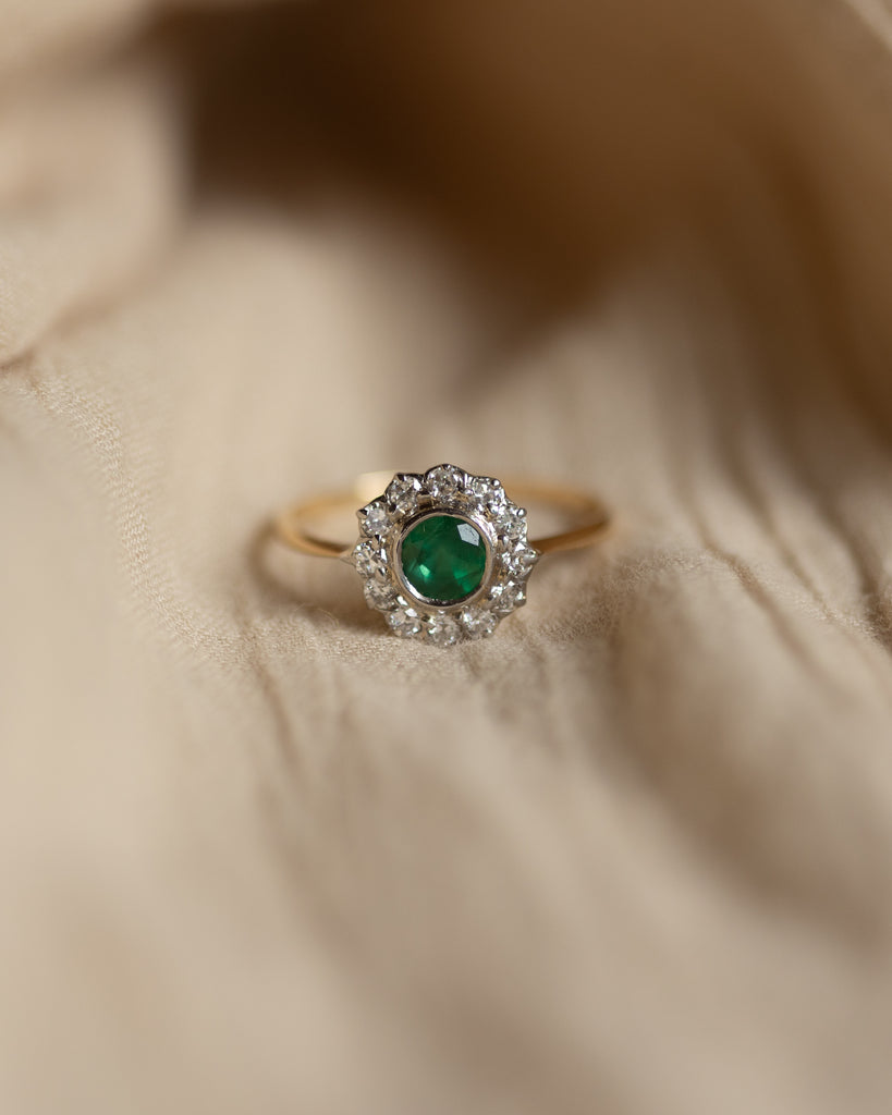 Sylvia Vintage 18ct Gold Emerald & Diamond Cluster Ring