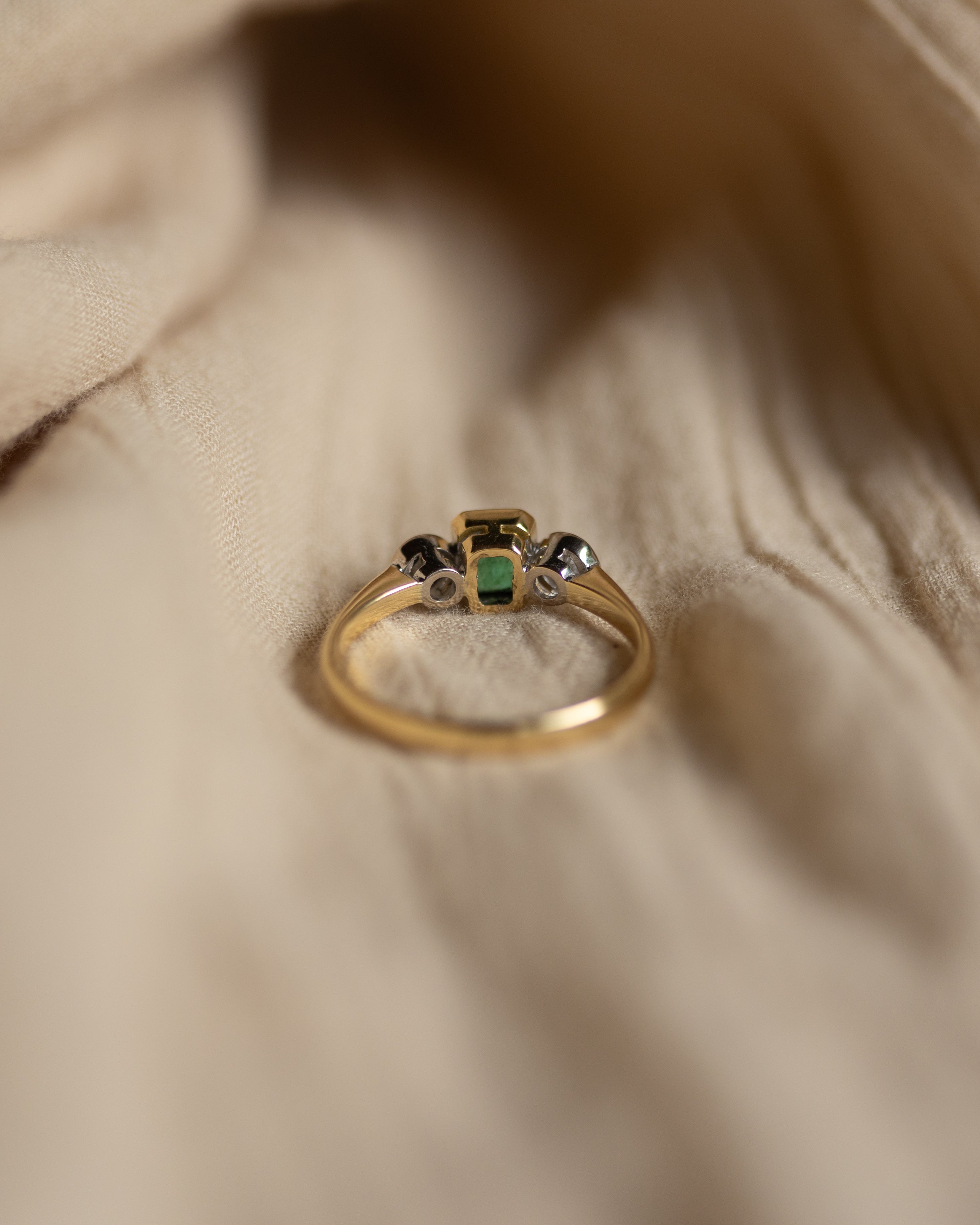 Ethel Vintage 18ct Gold Emerald & Diamond Trilogy Ring
