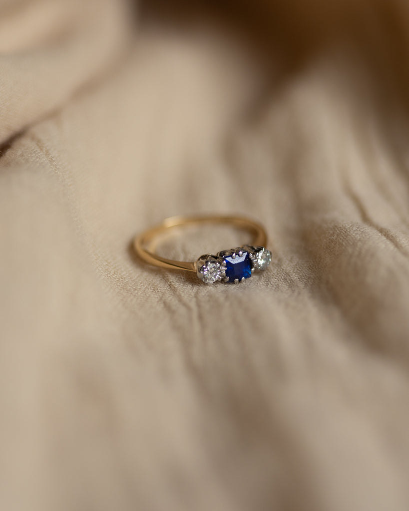 Virginia Vintage 18ct Gold Sapphire & Diamond Trilogy Ring