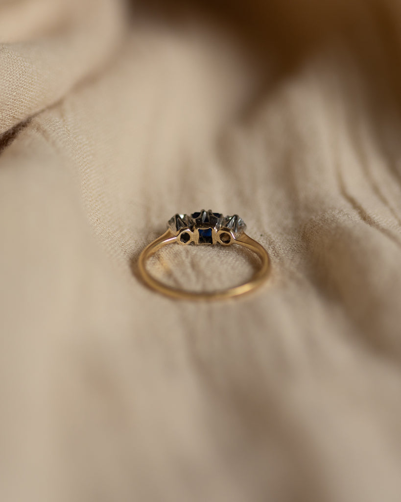 Virginia Vintage 18ct Gold Sapphire & Diamond Trilogy Ring