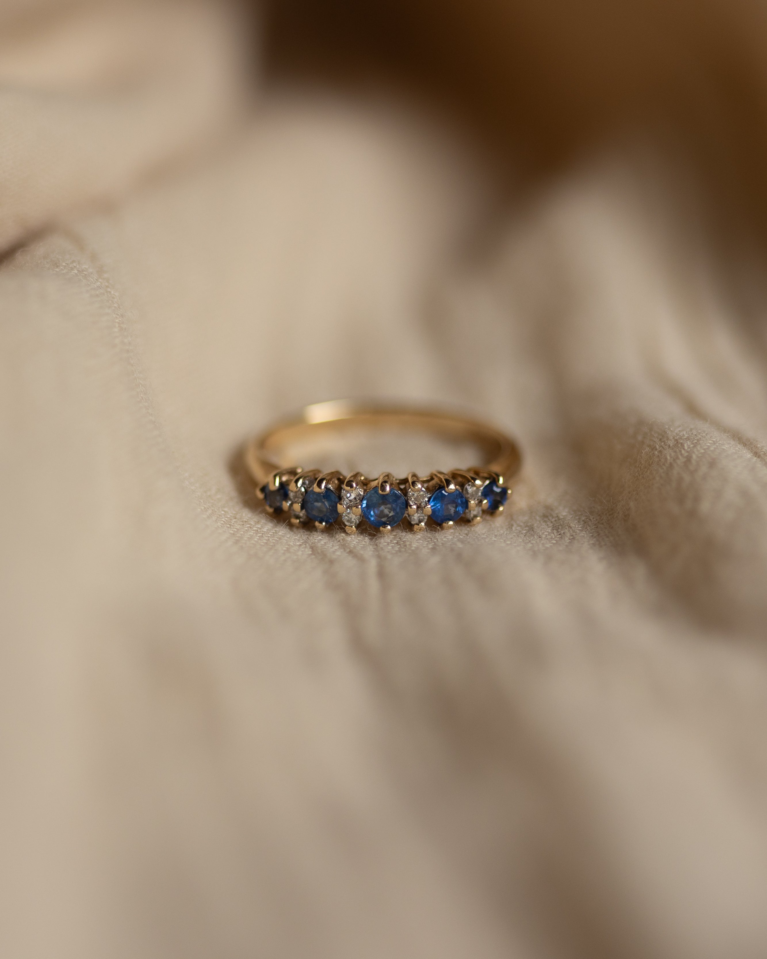 Elsie Vintage 9ct Gold Sapphire & Diamond Half Eternity Ring