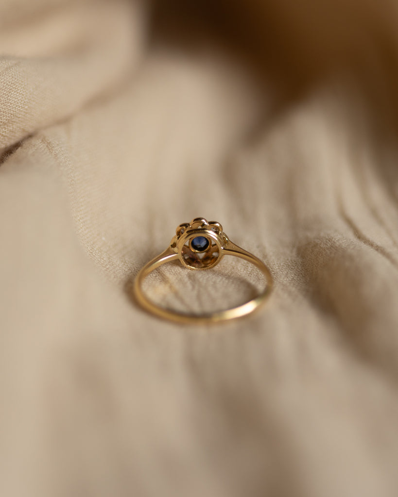 Cecily Antique Art Deco 18ct Gold Sapphire & Diamond Cluster Ring