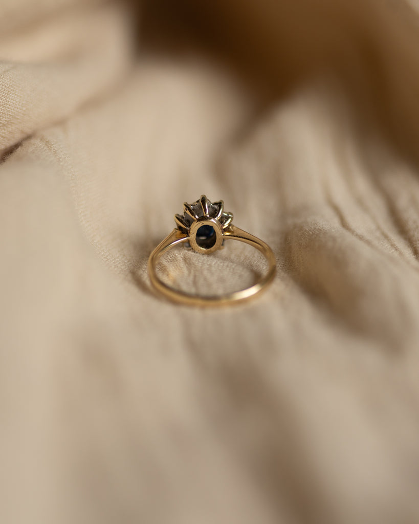 Meredith 1978 Vintage 9ct Gold Sapphire & Diamond Cluster Ring