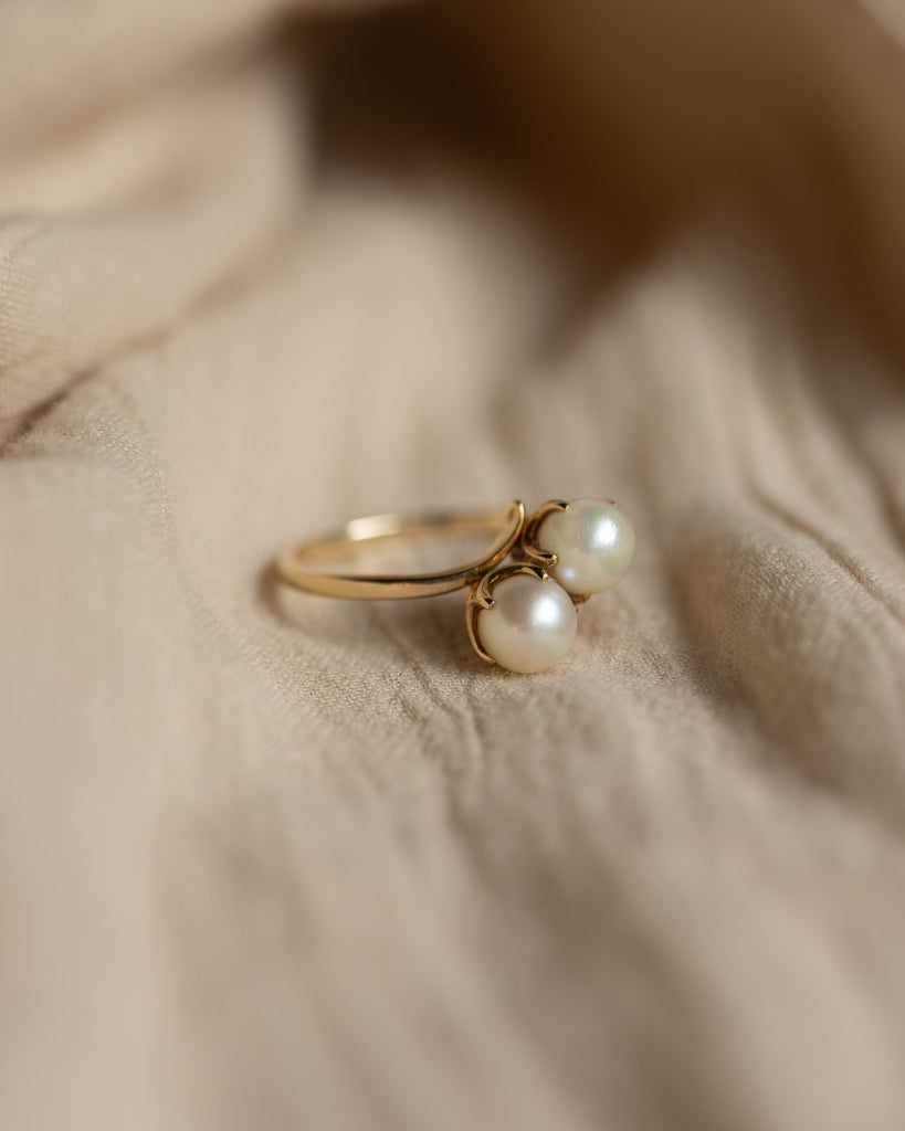 Frieda Antique 9ct Gold Toi Et Moi Pearl Ring