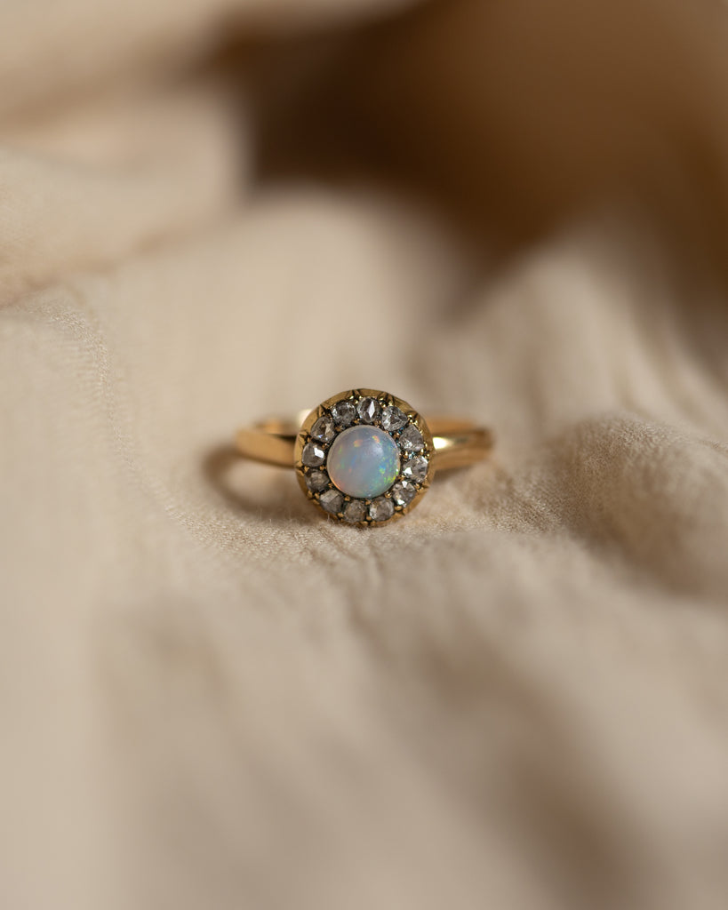 Leonora Antique 18ct Gold Opal & Diamond Cluster Ring