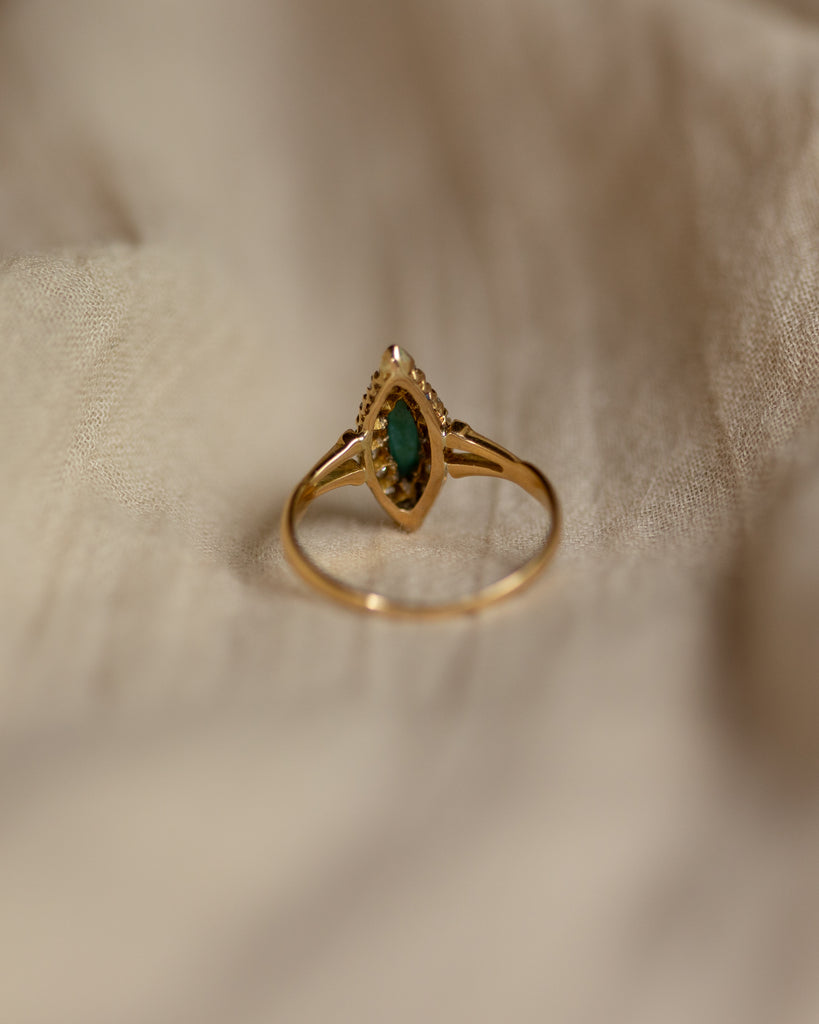 Corrine Antique 18ct Gold Turquoise & Diamond Marquise Cluster Ring