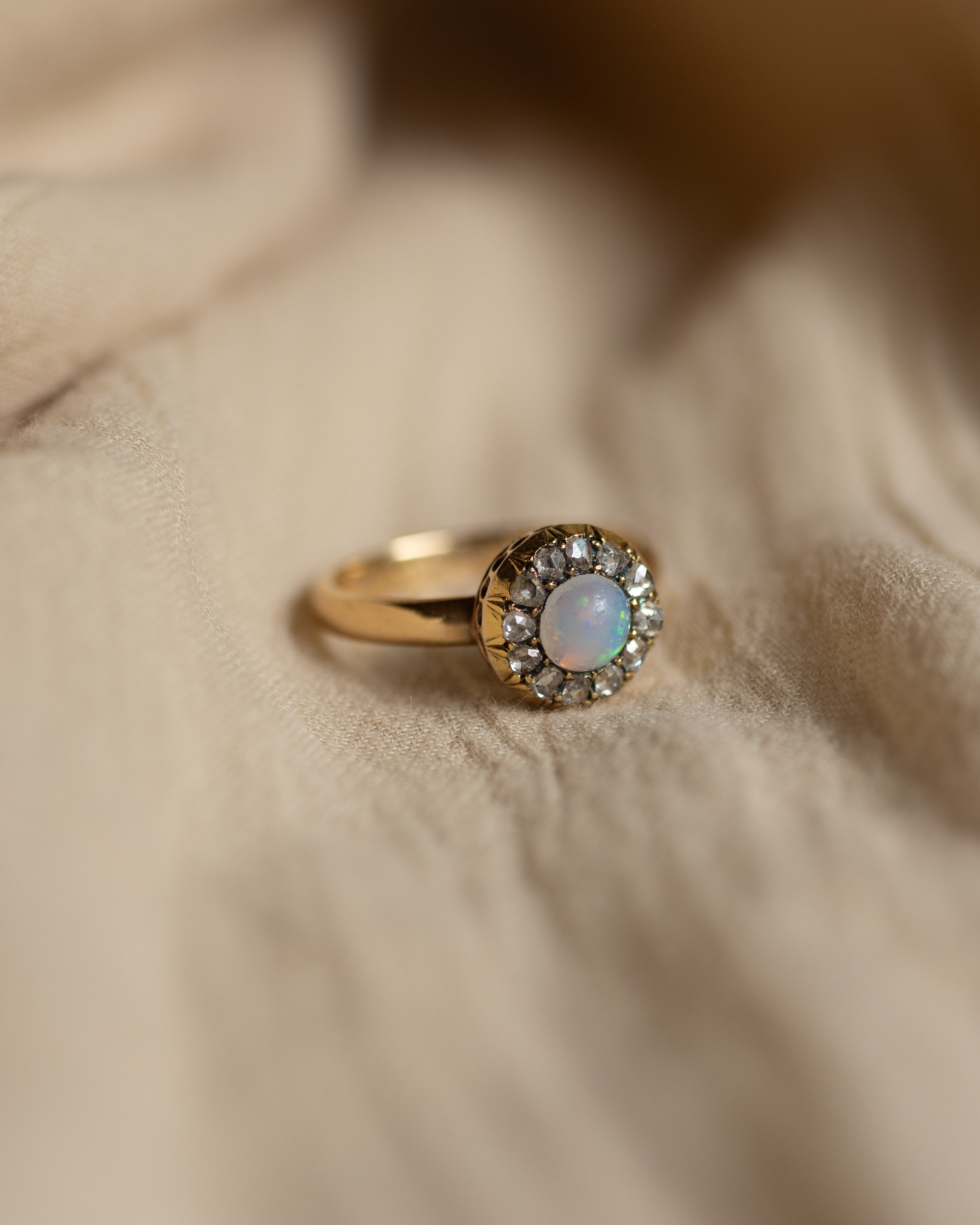 Leonora Antique 18ct Gold Opal & Diamond Cluster Ring