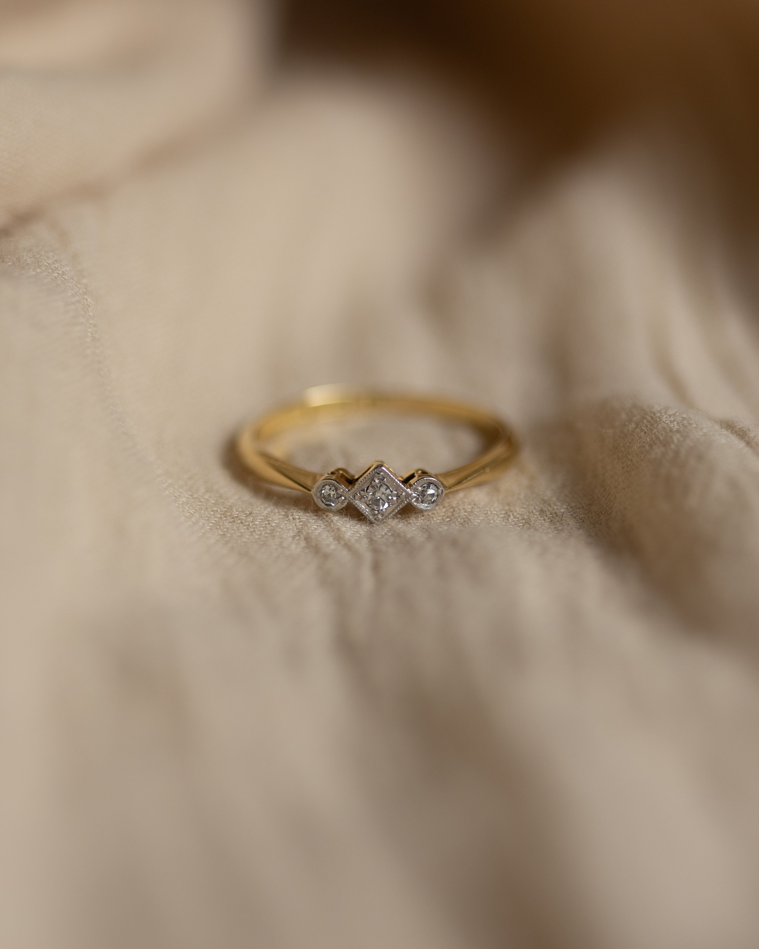 Hildegarde Antique Art Deco 18ct Gold Diamond Trilogy Ring