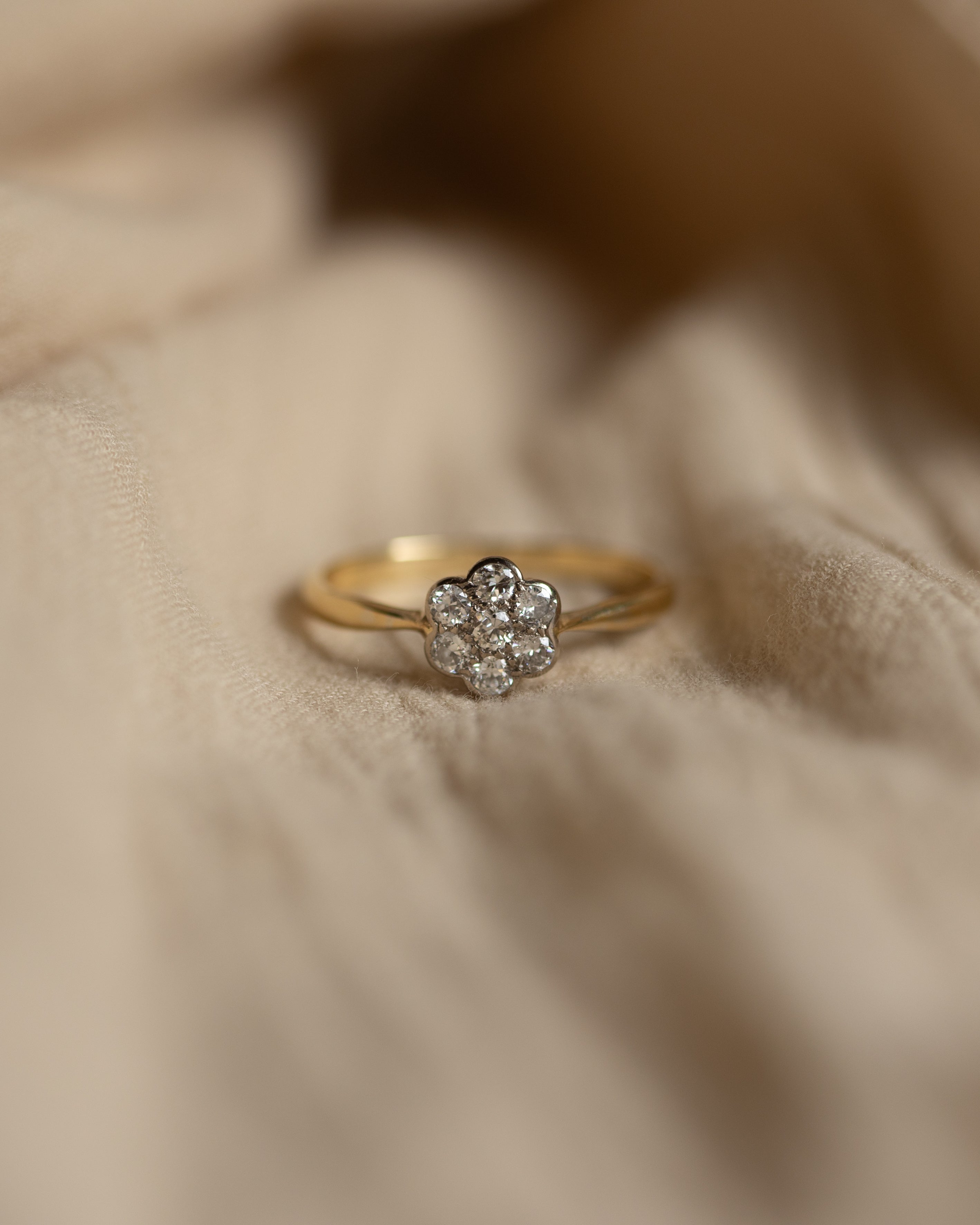 Edith Antique 18ct Gold Diamond Daisy Cluster Ring