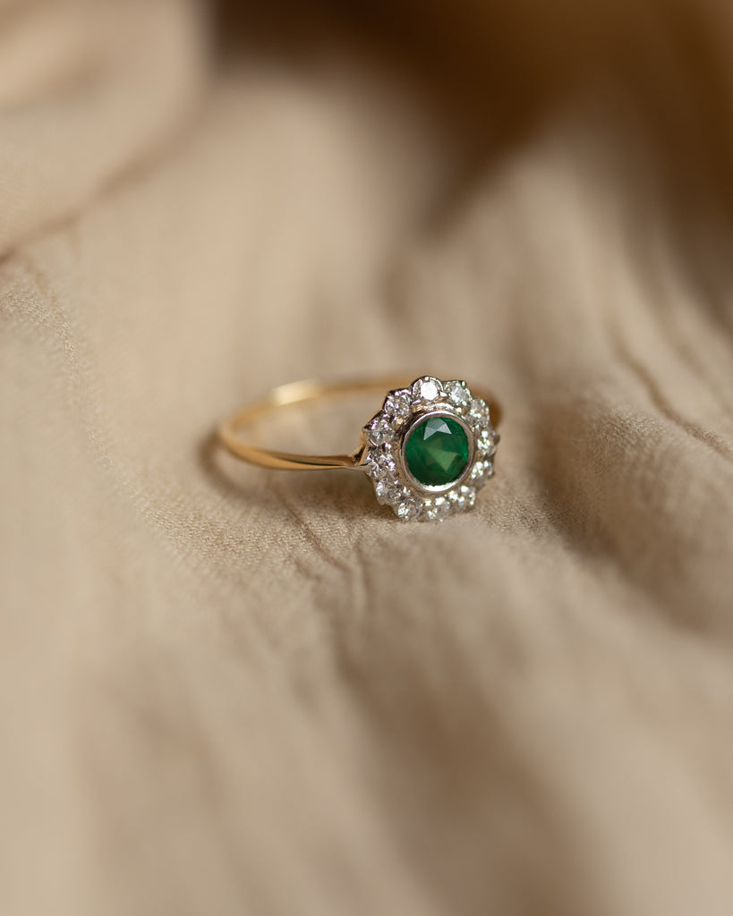 Sylvia Vintage 18ct Gold Emerald & Diamond Cluster Ring