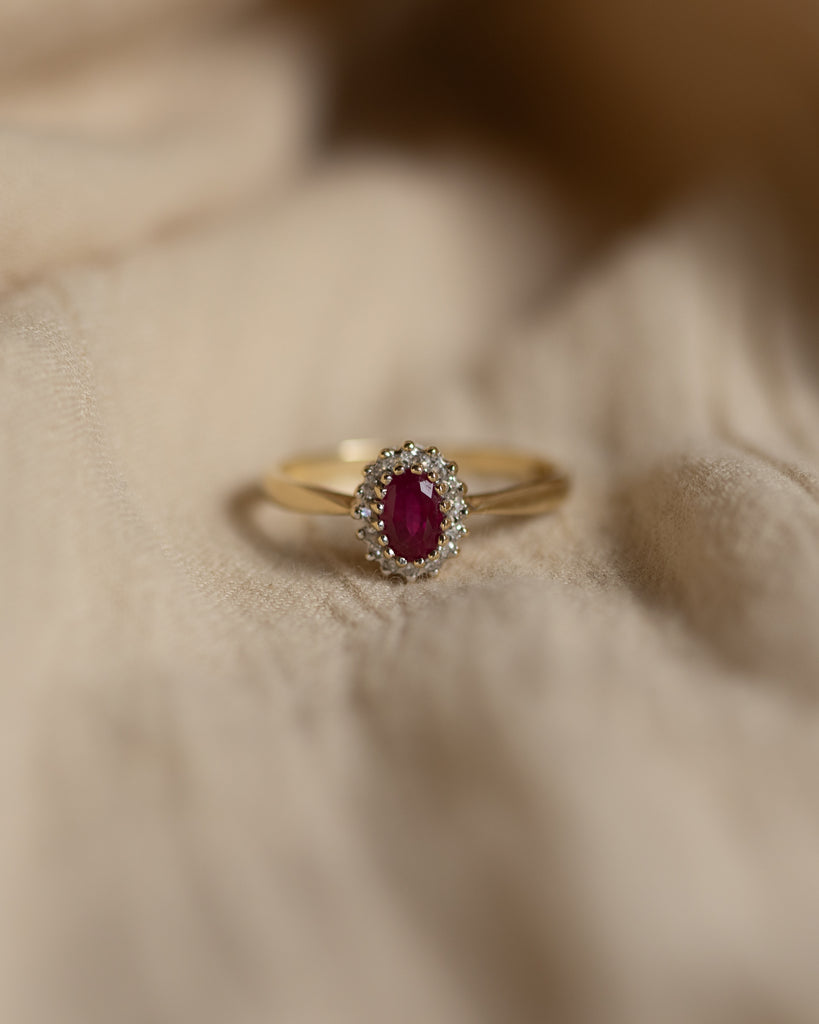 Jean Vintage 9ct Gold Ruby & Diamond Cluster Ring