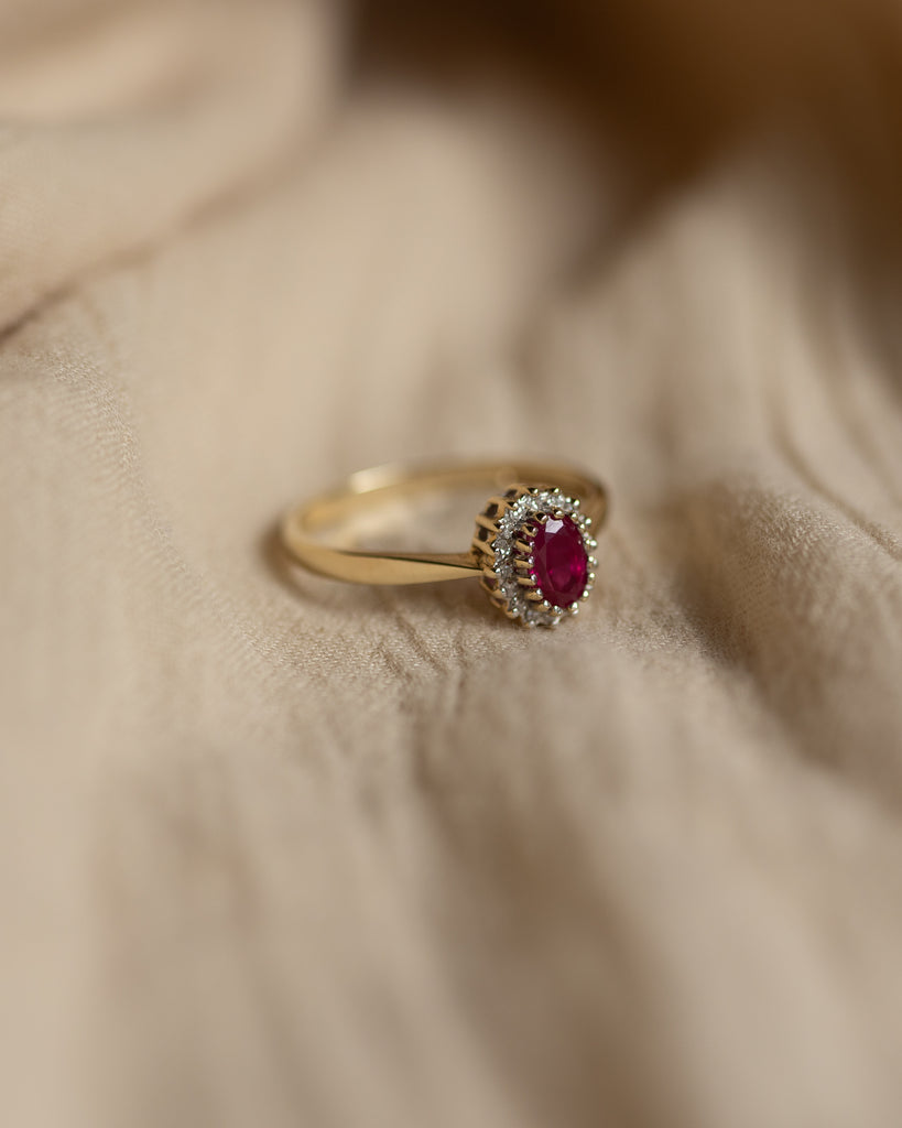 Jean Vintage 9ct Gold Ruby & Diamond Cluster Ring