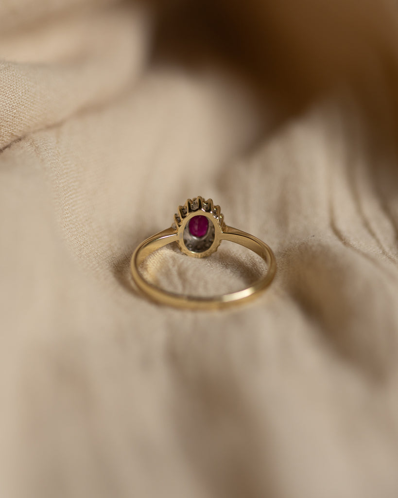 Jean Vintage 9ct Gold Ruby & Diamond Cluster Ring
