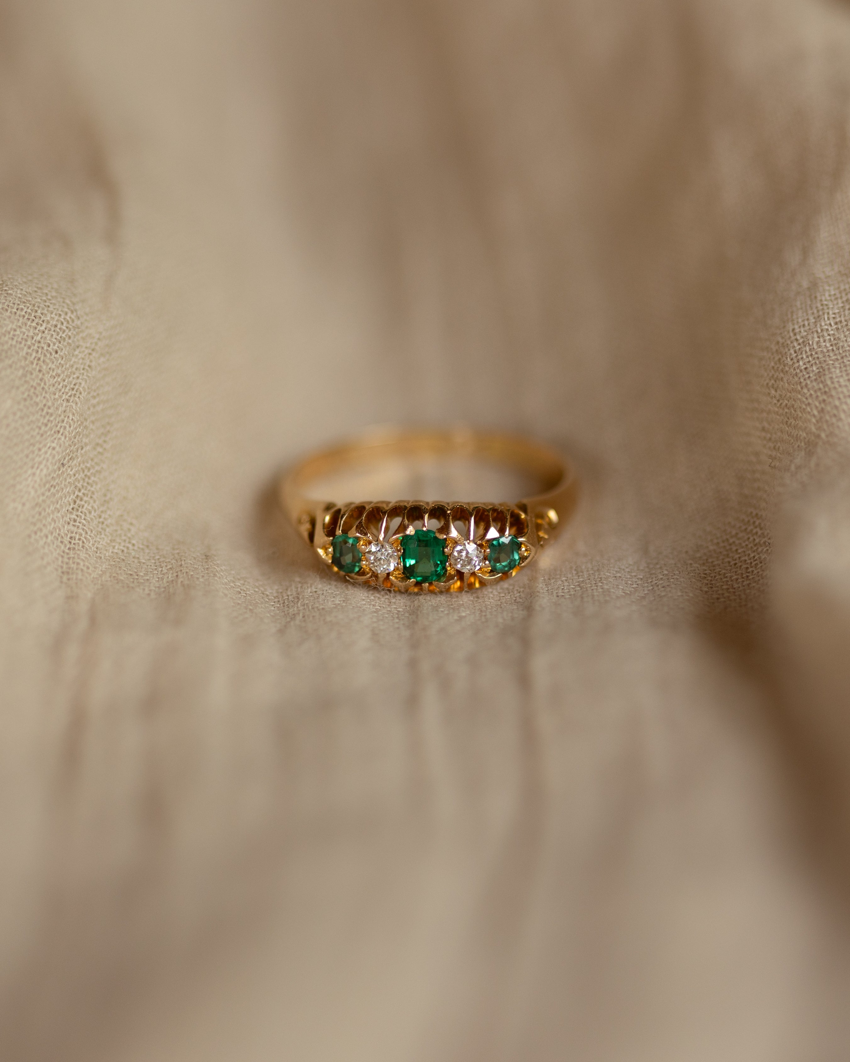 Juliette 1903 Antique 18ct Gold Green Garnet & Diamond Five Stone Ring