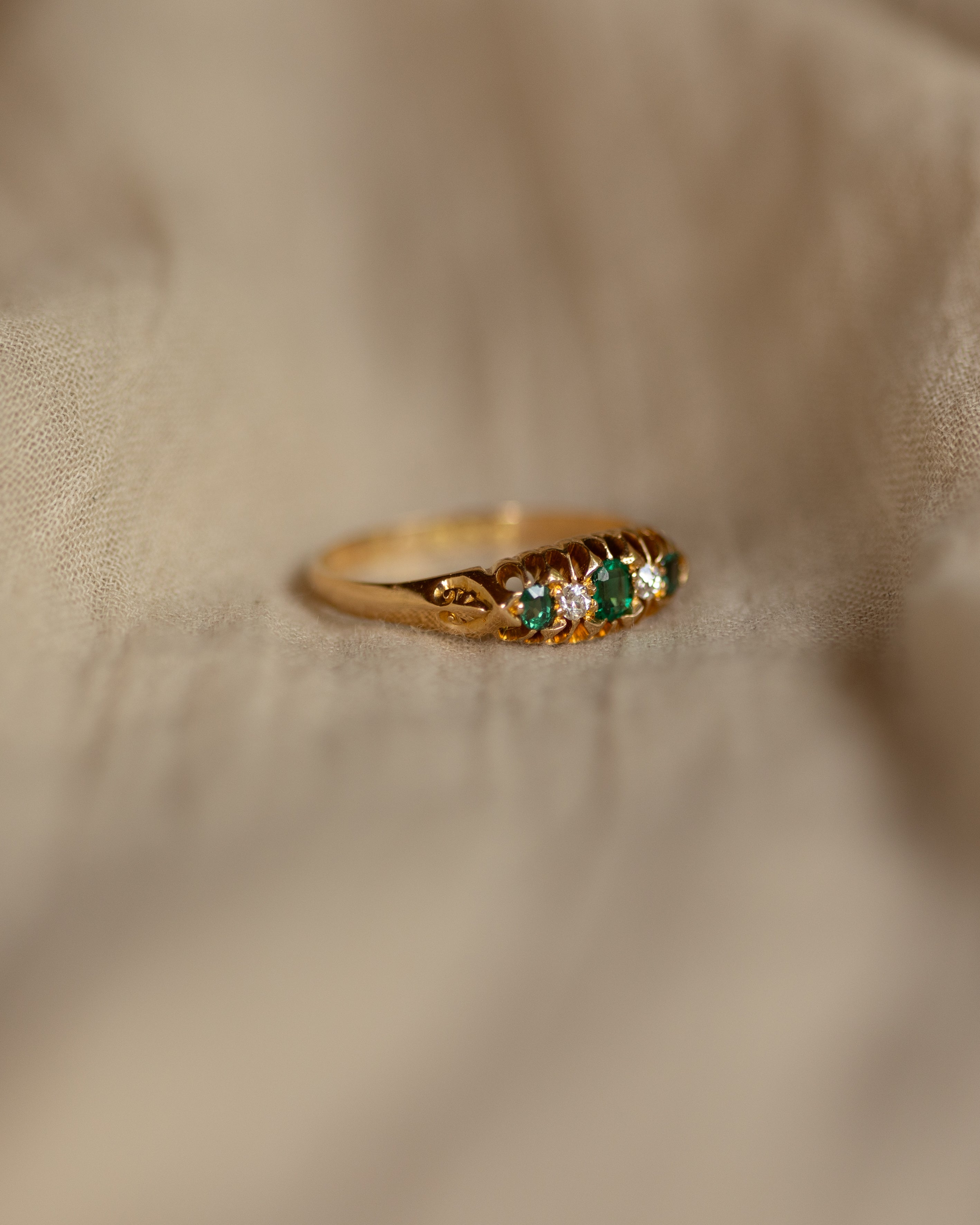 Juliette 1903 Antique 18ct Gold Green Garnet & Diamond Five Stone Ring