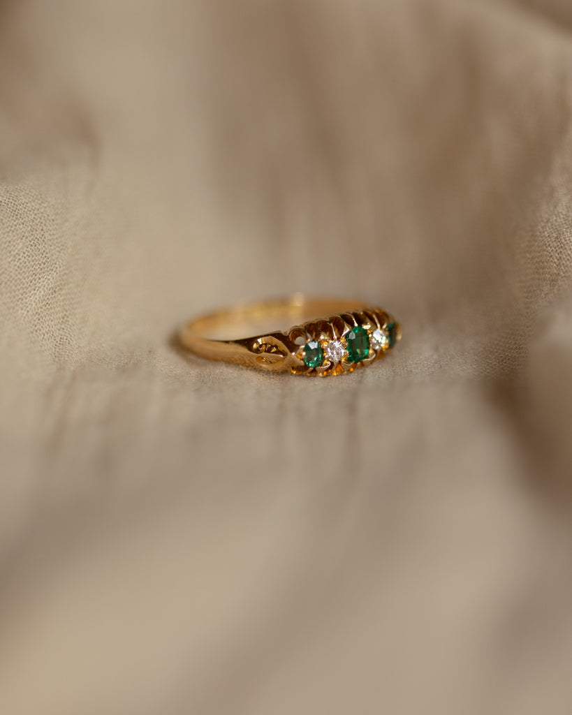 Juliette 1903 Antique 18ct Gold Green Garnet & Diamond Five Stone Ring