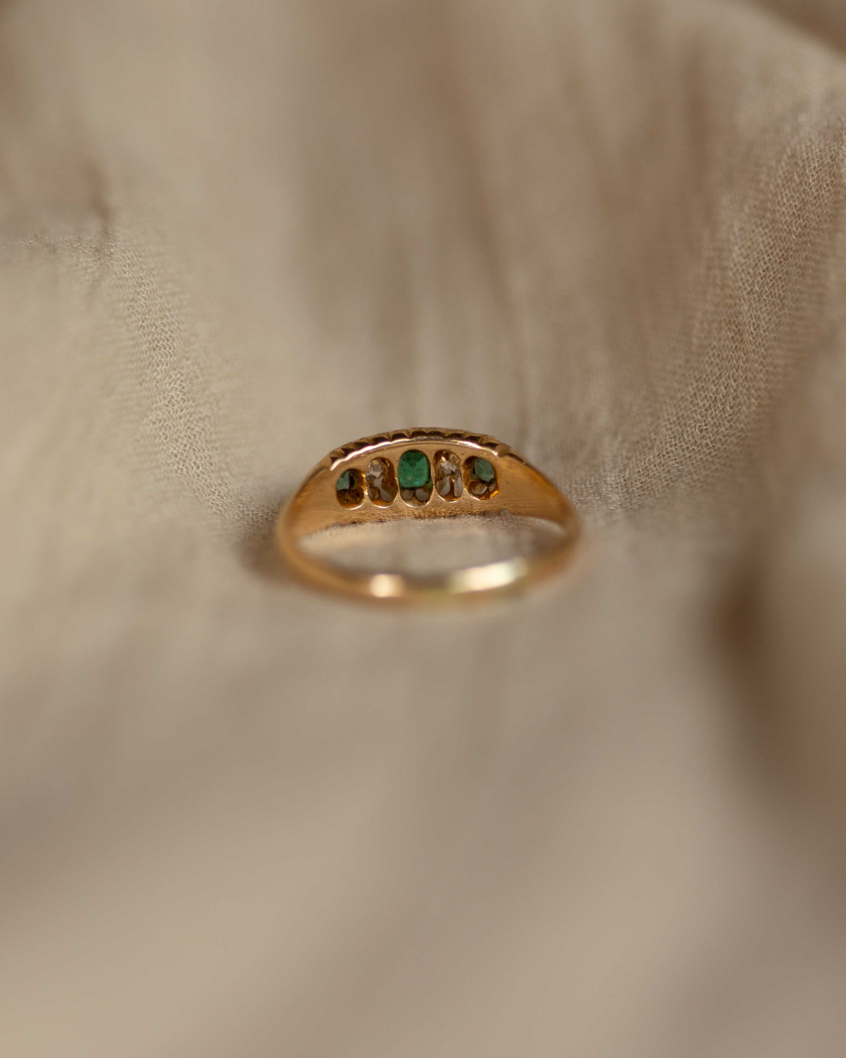 Juliette 1903 Antique 18ct Gold Green Garnet & Diamond Five Stone Ring