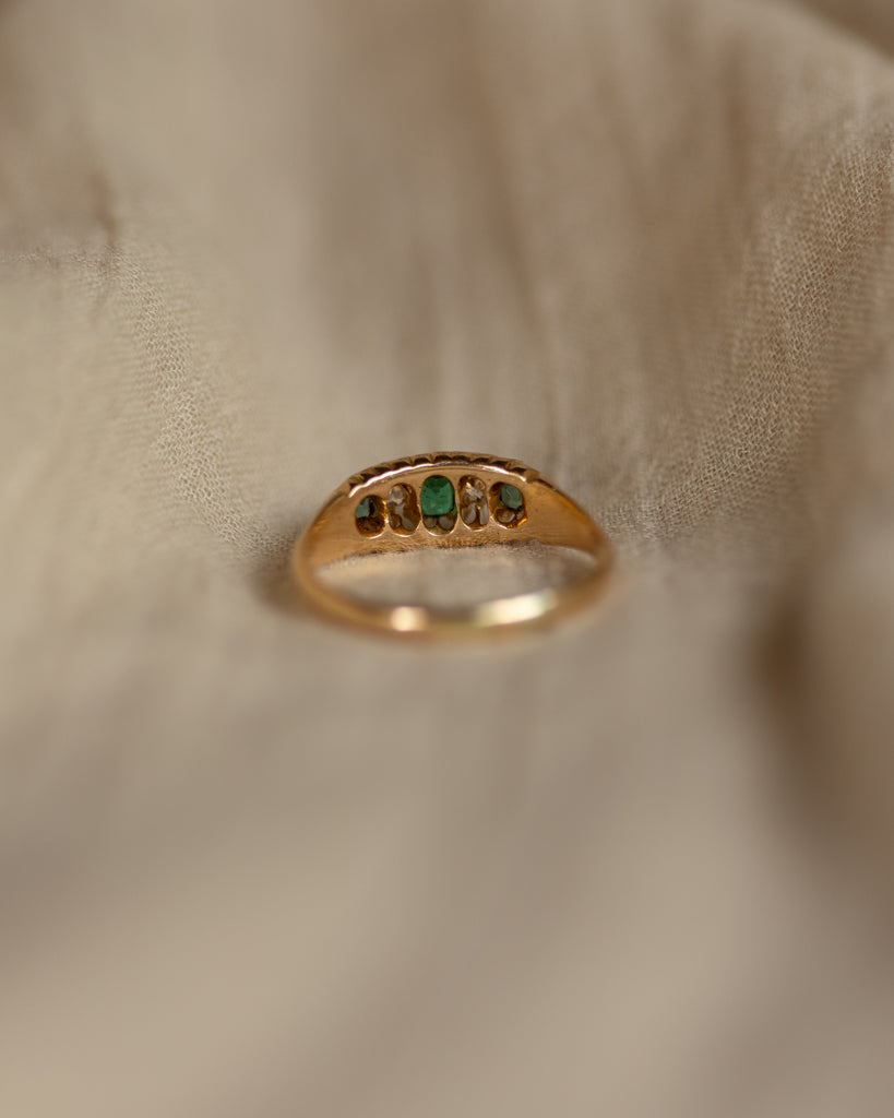Juliette 1903 Antique 18ct Gold Green Garnet & Diamond Five Stone Ring